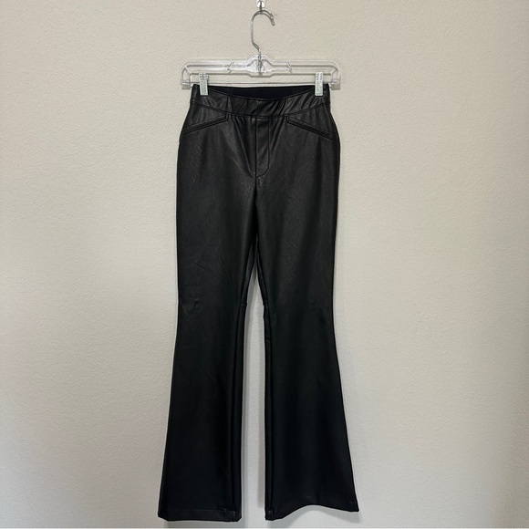 Spanx Women’s Black Faux Leather Flared Pants Size Small Mid Rise Stretch - Picture 1 of 9